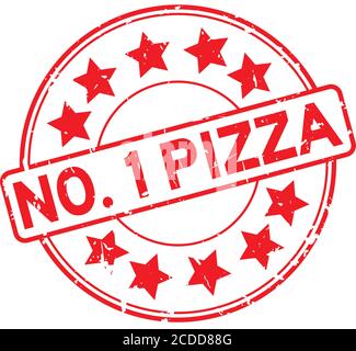 Grunge red number one pizza with star icon round rubber seal stamp on white background Stock Vector