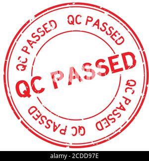 Grunge red QC passed word round rubber seal stamp on white background Stock Vector