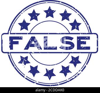 Grunge blue false wording with star icon round rubber seal stamp on white background Stock Vector