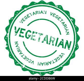 Grunge green vegetarian word round rubber seal stamp on white background Stock Vector