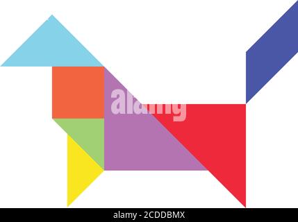 Color tangram puzzle in dog shape on white background (vector) Stock Vector