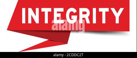 Red paper speech banner with word integrity on white background (Vector) Stock Vector