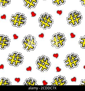 Hashtags and hearts seamless pattern, social media symbol Stock Vector