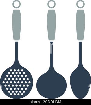Ladle Set Icon. Flat Color Design. Vector Illustration. Stock Vector