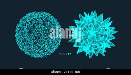 Sphere with connected lines. Crystal. Global digital connections. Wireframe illustration. Abstract 3d grid design. Molecular grid. Futuristic connecti Stock Vector