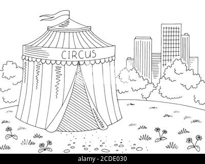 Circus exterior graphic black white city landscape sketch illustration vector Stock Vector