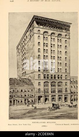 . A history of real estate, building and architecture in New York City during the last quarter of a century . r popular-ity of the style was due to the brilliant success of H. H. Richardsonwith certain Provengal ornamental details which he adopted, modi-fied and used with remarkable efTect. It was natural enough that hisfamous Trinity Church at Boston (1877) shcjuld influence ecclesias-tical work, but the adoption of the authors Romanesque manner ina wholesale degree for residences, office buildings, stores and ware-houses, is a very pointed example and proof of what has been said inthese page Stock Photo