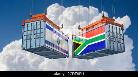 Freight containers with Israel and South Africa national flags. 3D Rendering Stock Photo