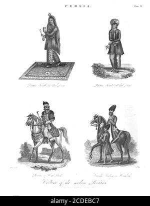 19th Century illustration of the Costume of the Modern Persians Copperplate engraving From the Encyclopaedia Londinensis or, Universal dictionary of arts, sciences, and literature; Volume XIX;  Edited by Wilkes, John. Published in London in 1823 Stock Photo