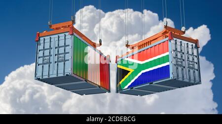 Freight containers with Italy and South Africa national flags. 3D Rendering Stock Photo