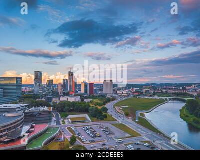 Skyscrapers of Vilnius in the evening light Stock Photo