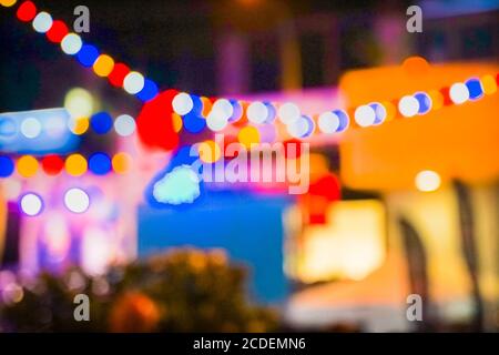 Abstract shot of the party and psychedelic lights from outside. Abstract background. Stock Photo