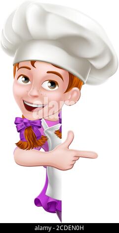 Kid Cartoon Girl Chef Cook Baker Child Sign Stock Vector