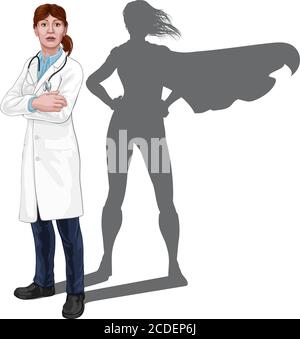 Superhero Doctor Woman With Super Hero Shadow Stock Vector