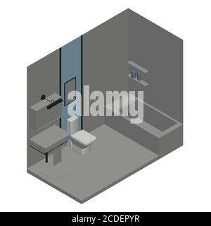 Low poly bathroom interior. Isometric view. 3D. Vector illustration Stock Vector