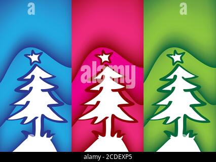 Three vector christmas trees with three different color background Stock Vector