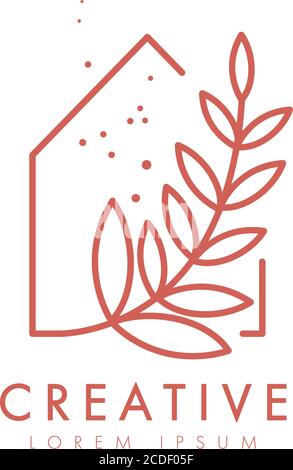 Vector logo design template in simple minimal linear style. Home decor concept Stock Vector