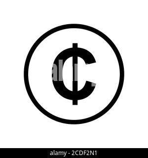 Ghana Cedi coin monochrome black and white. Current currency symbol. Stock Vector