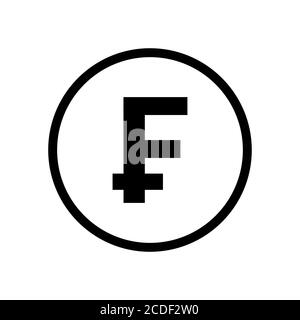 Franc coin monochrome black and white. Current currency symbol. Stock Vector