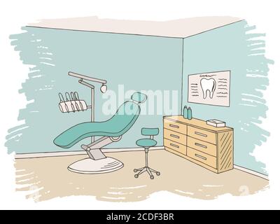 Dentist office clinic graphic color sketch interior illustration vector Stock Vector