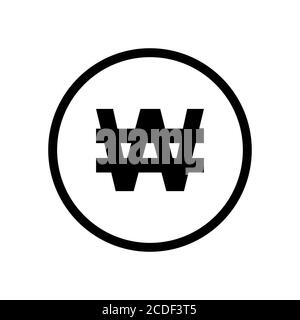 Won coin monochrome black and white icon. Current currency symbol. Stock Vector