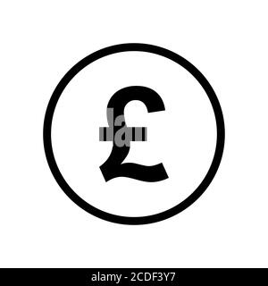 Pound coin monochrome black and white icon. Current currency symbol. Stock Vector