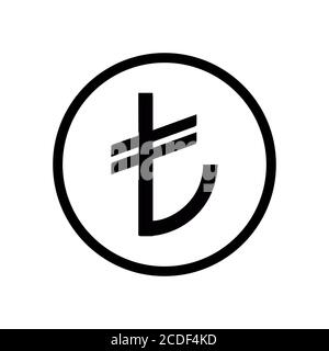 Turkish Lira coin monochrome black and white icon. Current currency symbol. Stock Vector