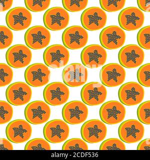 Illustration on theme big colored seamless papaya, bright fruit pattern for seal. Fruit pattern consisting of beautiful seamless repeat papaya. Simple Stock Vector
