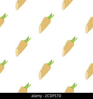 Illustration on theme of pattern plant parsnip, vegetable root for seal. Vegetable pattern consisting of beautiful plant parsnip, many root. Simple co Stock Vector