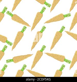Illustration on theme of pattern plant parsnip, vegetable root for seal. Vegetable pattern consisting of beautiful plant parsnip, many root. Simple co Stock Vector