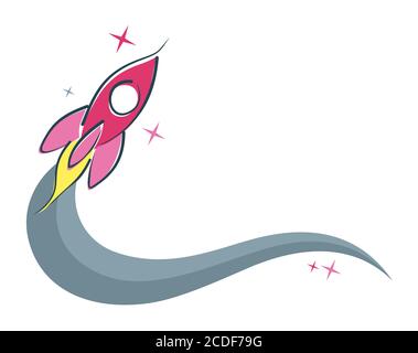 Symbol of a flying rocket in space. Stock Vector