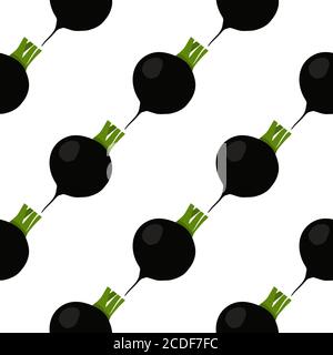 Illustration on theme bright pattern black radish, vegetable root for seal. Vegetable pattern consisting of beautiful black radish, many root. Simple Stock Vector