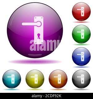 Left handed door handle with screws icons in color glass sphere buttons with shadows Stock Vector