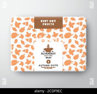 Dried Fruits Berries Cardboard Box. Abstract Vector Wrapped Paper Container with Label Cover. Packaging Design. Modern Typography and Hand Drawn Stock Vector