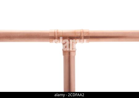 Copper equal tee on white background Stock Photo