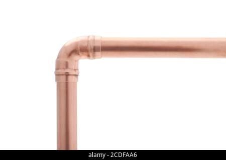 Copper equal 90 degree fitting on white background Stock Photo