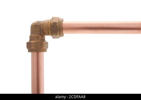 Compression Equal 90 degree pipe fitting on white background Stock Photo