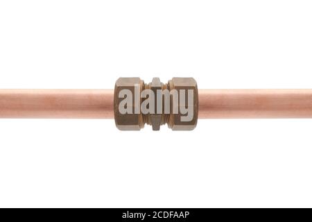 Compression equal coupler pipe fitting on white background Stock Photo
