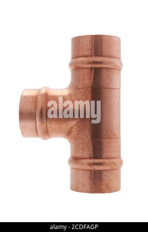 Copper equal tee on white background Stock Photo