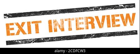 EXIT INTERVIEW text on black orange grungy lines stamp sign. Stock Photo