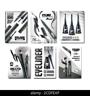 Eyeliner Cosmetics Promotional Posters Set Vector Stock Vector