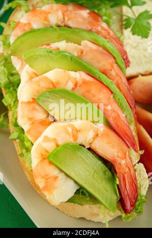 Shrimp And Avocado Sandwich Stock Photo