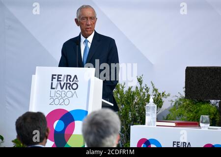 Lisbon, Portugal. 27th Aug, 2020. The president of the republic, Marcelo Rebelo de Souza speaks during the Lisbon Book Fair 2020 in Lisbon, Portugal.The 90th edition of the Lisbon Book Fair, originally scheduled for May/June, kicked off on Aug. 27 due to the COVID-19 pandemic. Credit: SOPA Images Limited/Alamy Live News Stock Photo
