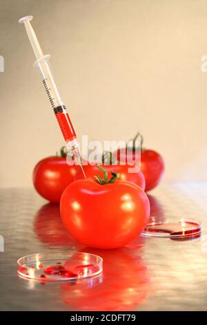 Close-up of syringe in tomato Stock Photo