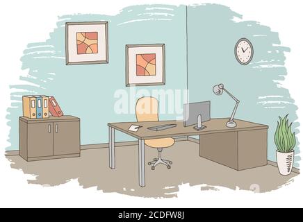 Office graphic color interior sketch illustration vector Stock Vector