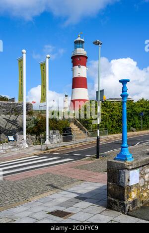 Smeaton's Tower is the former Eddystone Lighthouse, dismantled and rebuilt on Plymouth Hoe after it was replaced.  Plymouth, Devon, England, UK. Stock Photo