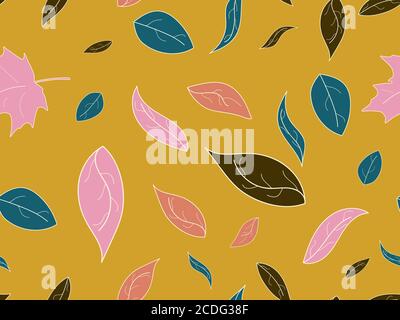 Autumn leaves seamless pattern. Falling leaves, leaf fall. Oak and maple. Background for wrapping paper, print, fabric and printing. Vector illustrati Stock Vector