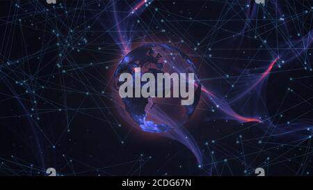 Transparent hologram of the globe. Violet and red colors. Abstract futuristic background Stock Photo