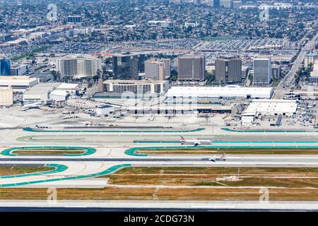 Los Angeles, California - April 14, 2019: Aerial view of Los Angeles International Airport (LAX) in California. Stock Photo