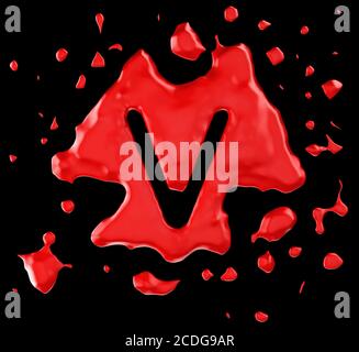 Red blob V letter over black background Stock Photo